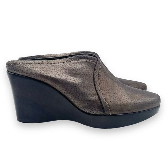 Donald J. Pliner Josey Wedge Clog Mules Brown Bronze Leather Slip On Size 7.5 - Picture 8 of 15